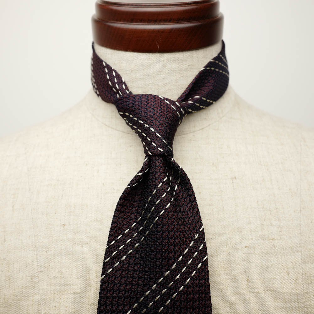 Burgundy Grenadine Seven-Fold Tie with Triple White Stripes