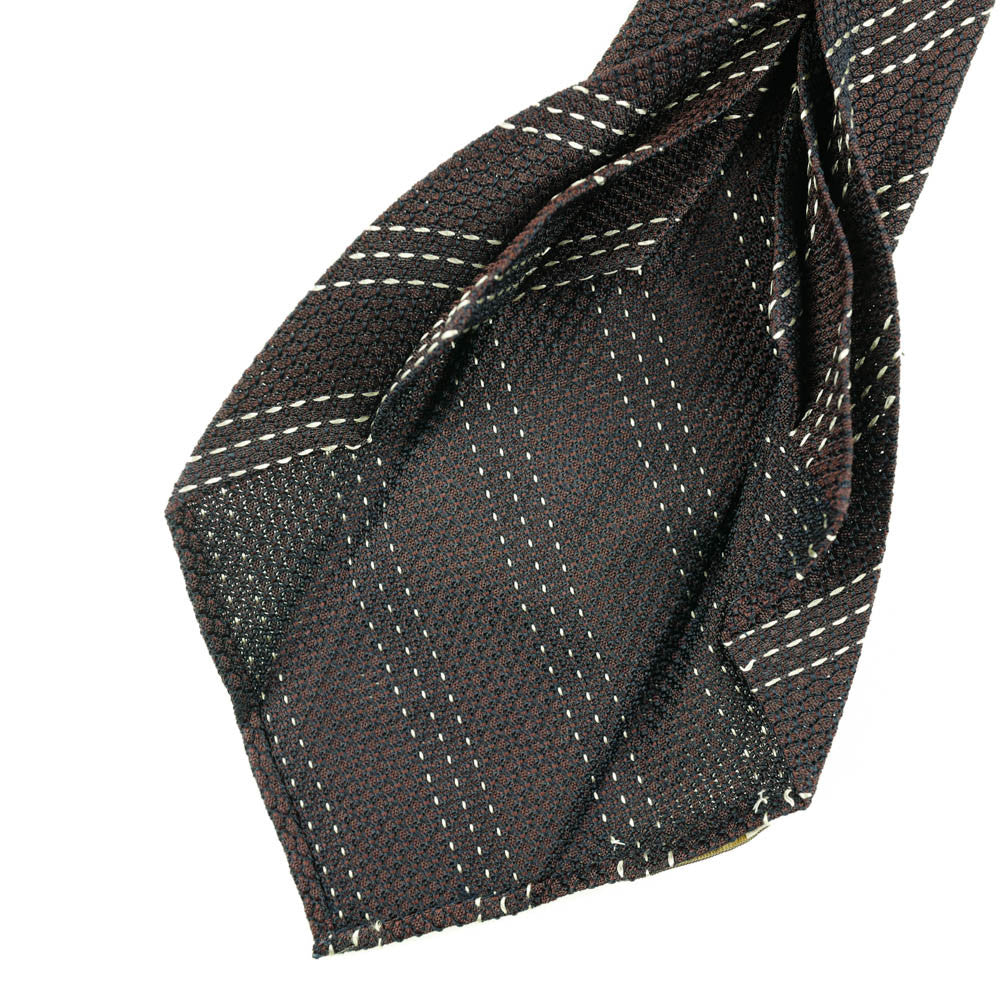 Burgundy Grenadine Seven-Fold Tie with Triple White Stripes