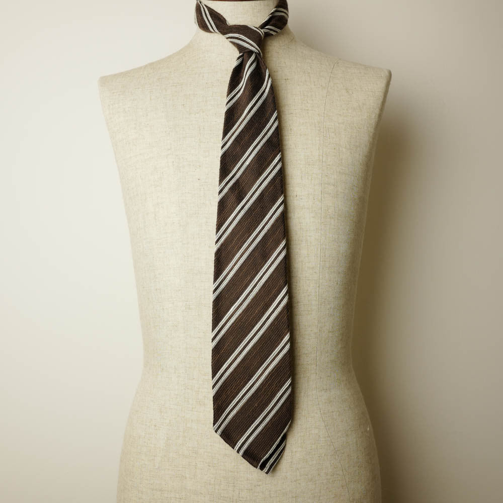 Brown Seven-Fold Woven Regimental Linen/Silk Tie