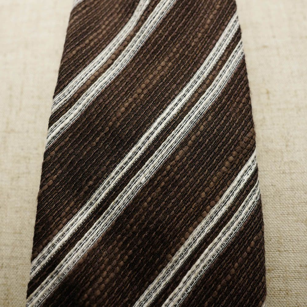 Brown Seven-Fold Woven Regimental Linen/Silk Tie