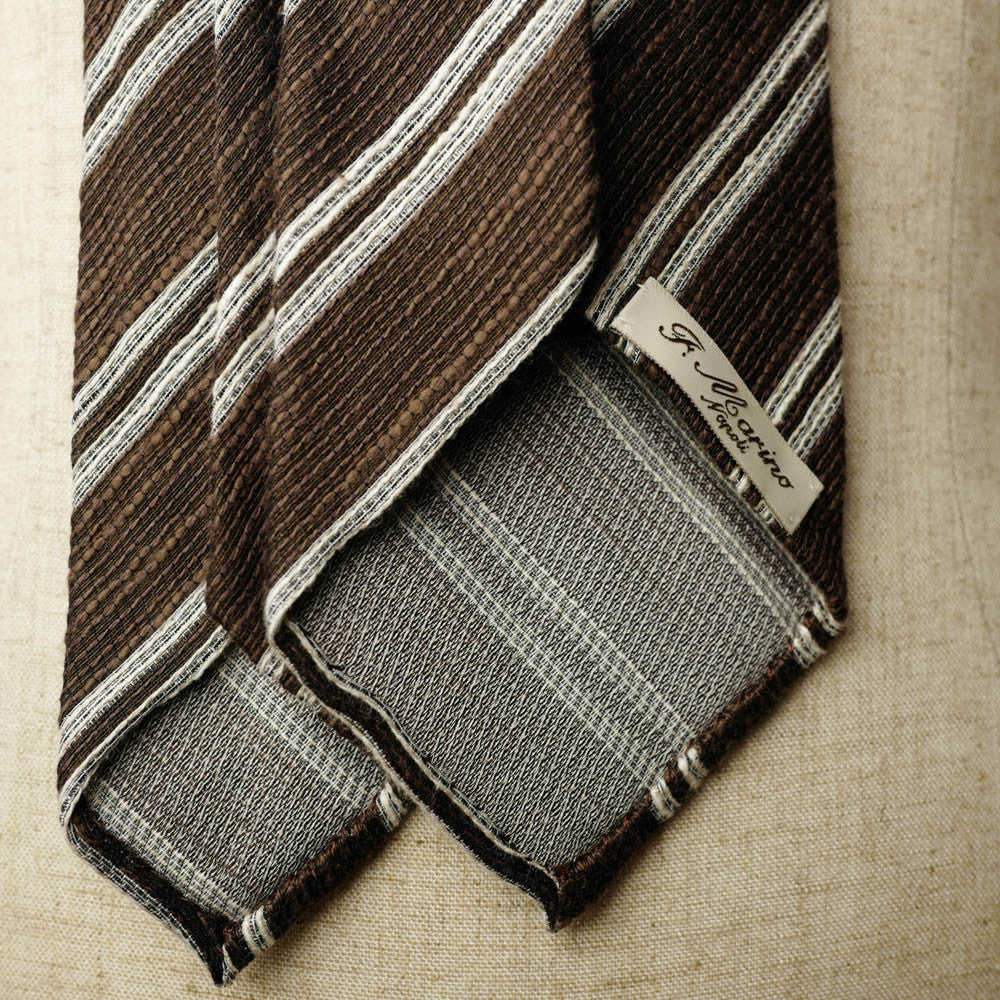 Brown Seven-Fold Woven Regimental Linen/Silk Tie