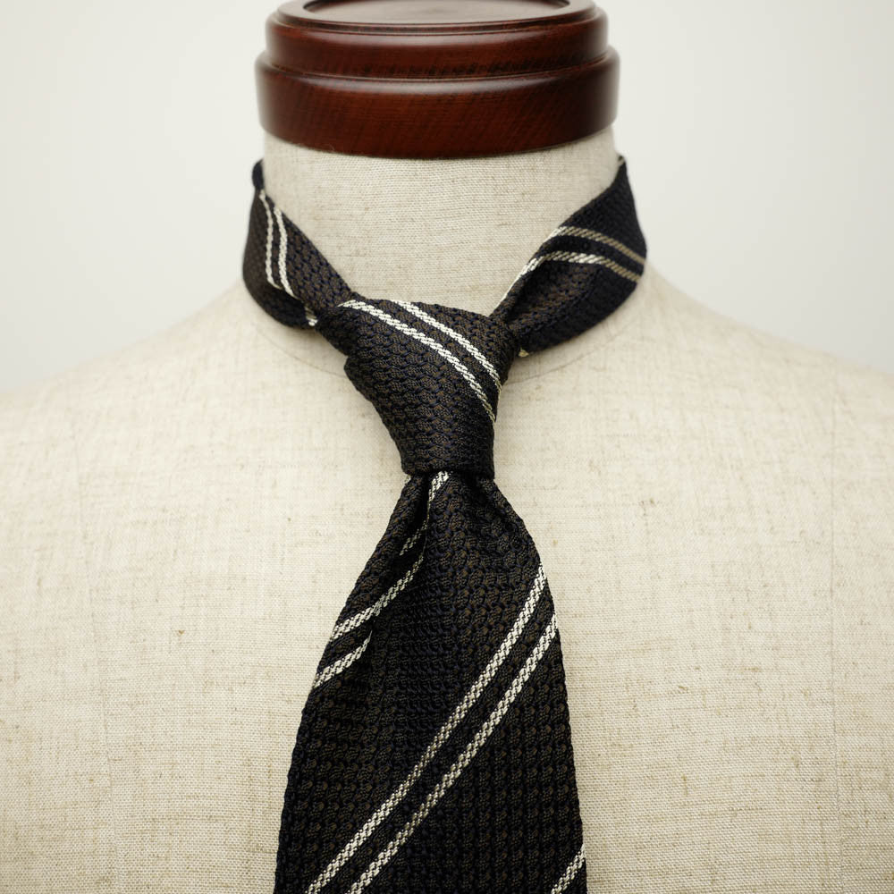 Brown Grenadine Seven-Fold Tie with Double White Stripes