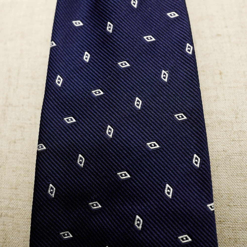 Navy Seven-Fold Repp Silk Tie with White Diamond Motif