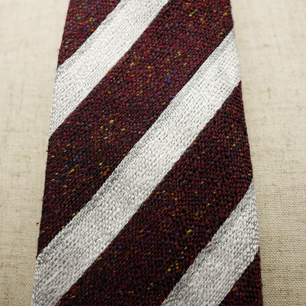 Burgundy Seven-Fold Woven Regimental Linen/Silk Tie