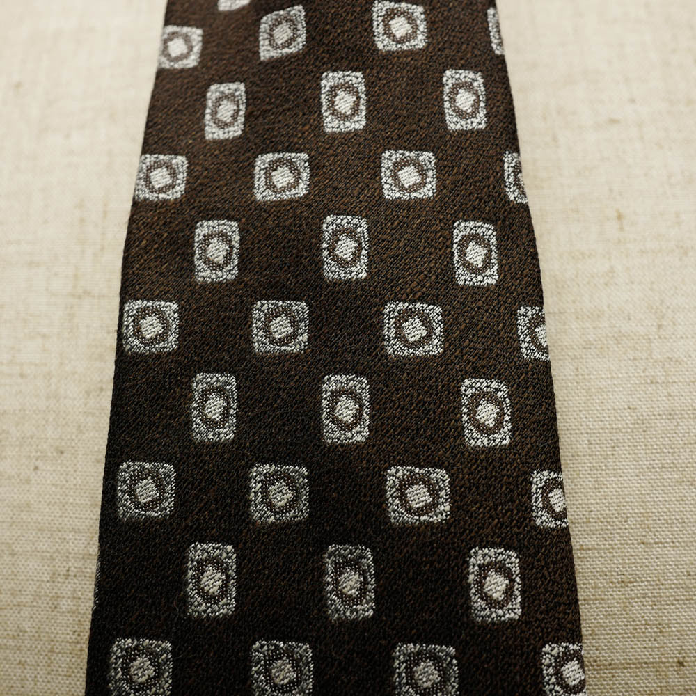Brown Seven-Fold Woven Linen/Silk Tie with Diamond Motif
