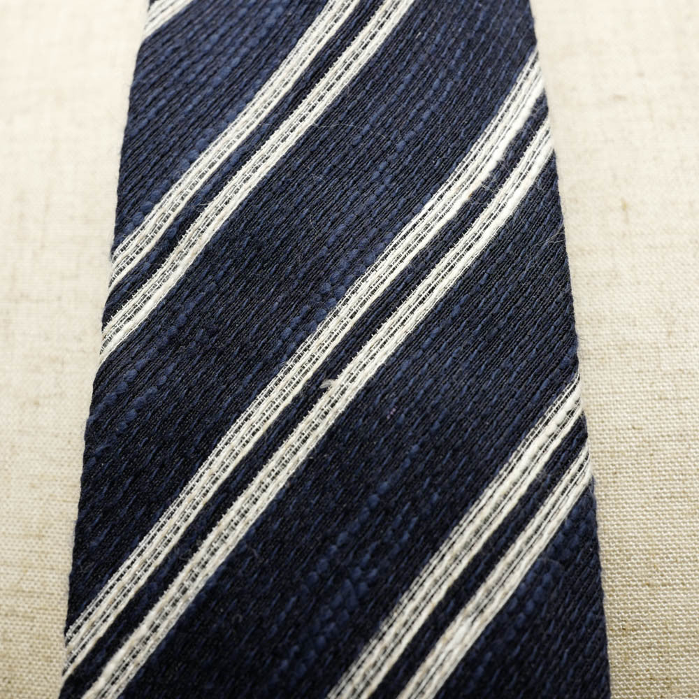 Navy Seven-Fold Woven Regimental Linen/Silk Tie