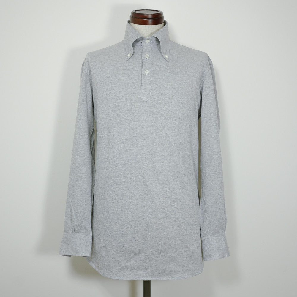 Grey Long-sleeve Polo Shirt with button-down collar