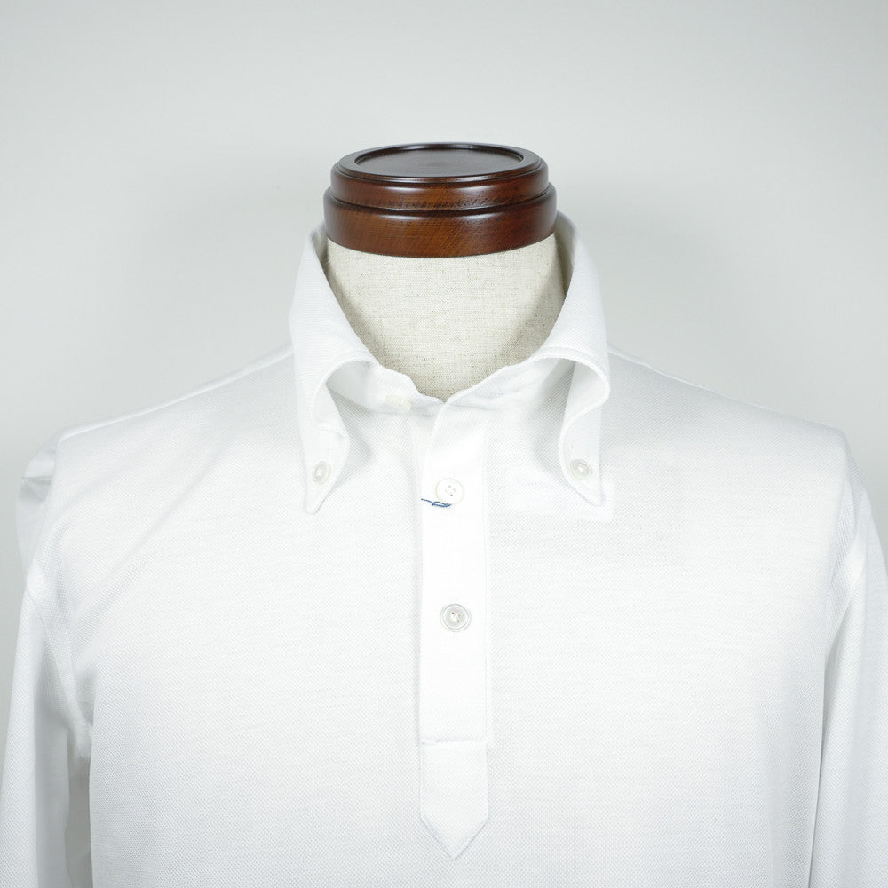 White Long-sleeve Polo Shirt with button-down collar