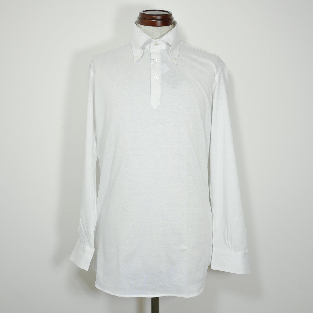 White Long-sleeve Polo Shirt with button-down collar