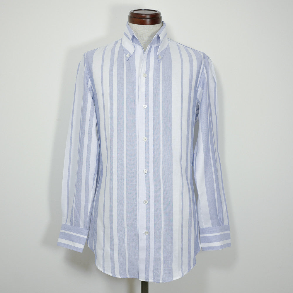 Blue Block Stripes Shirt with one piece collar