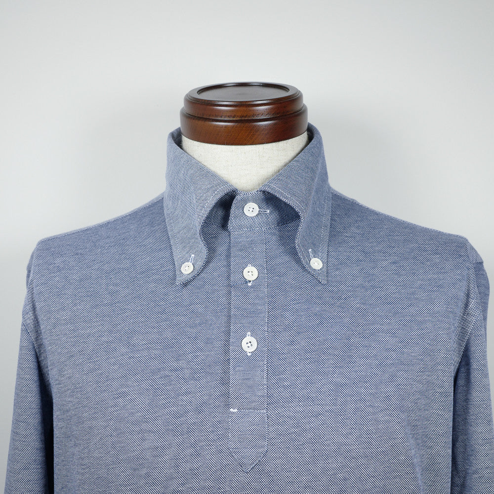 Blue Long-sleeve Polo Shirt with button-down collar