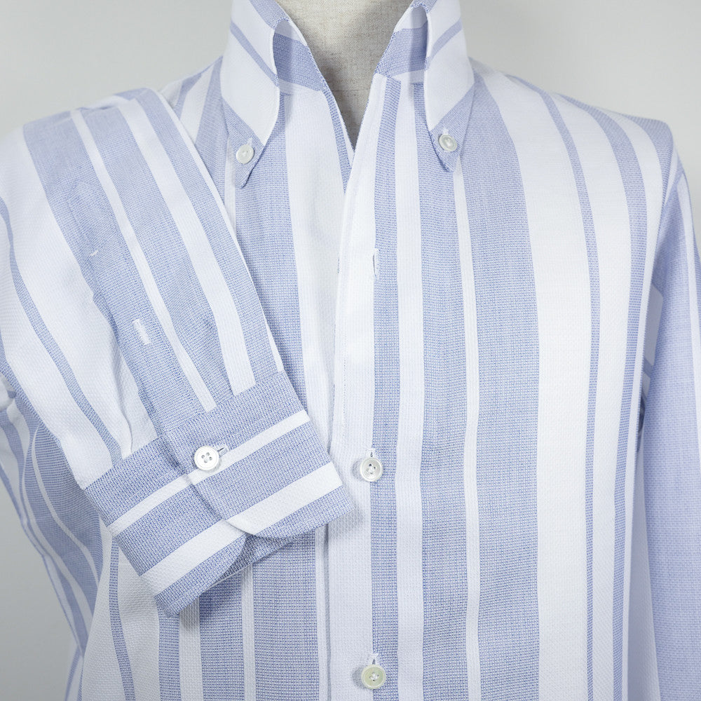 Blue Block Stripes Shirt with one piece collar