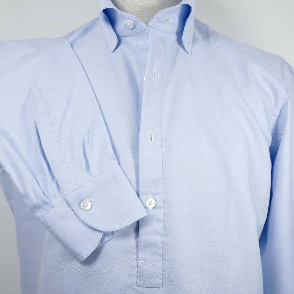 Light Blue Long-sleeve Polo Shirt with wide spread collar