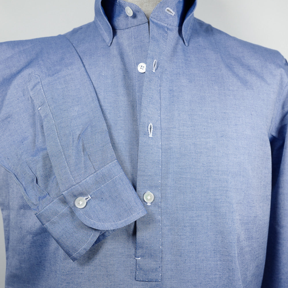 Blue Long-sleeve Polo Shirt with cut-away collar