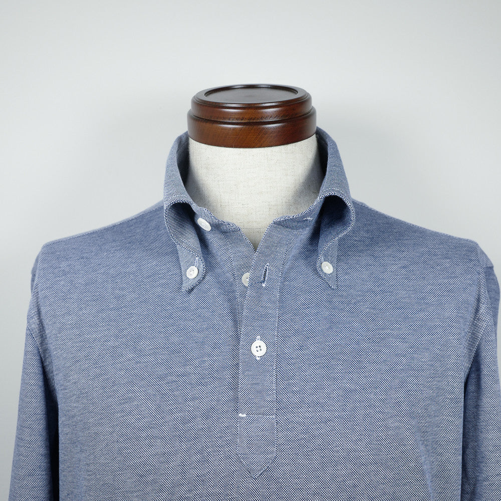 Blue Long-sleeve Polo Shirt with button-down collar