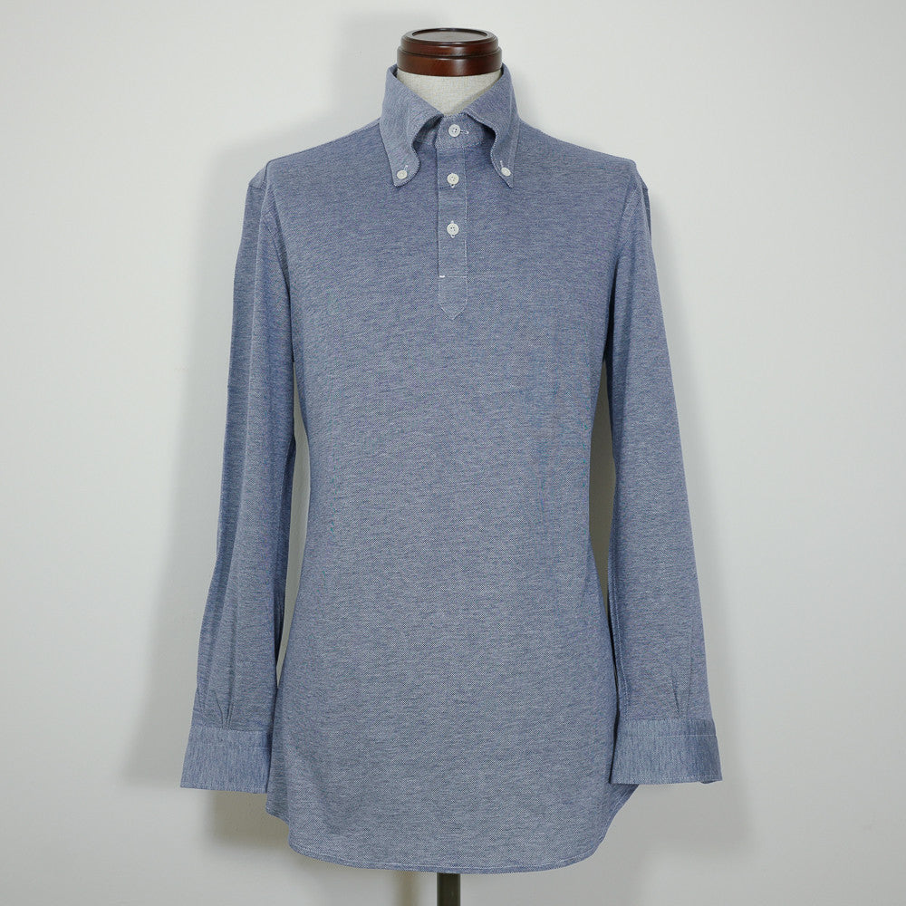 Blue Long-sleeve Polo Shirt with button-down collar