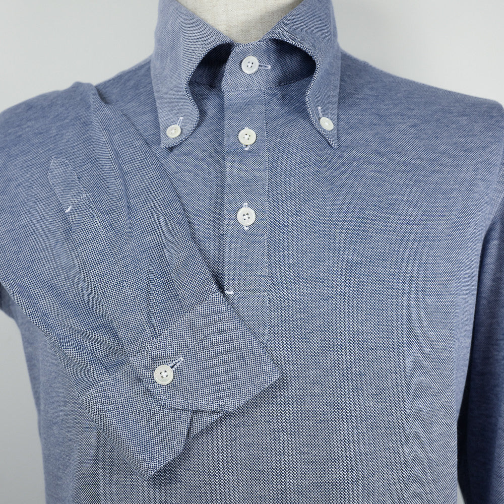 Blue Long-sleeve Polo Shirt with button-down collar