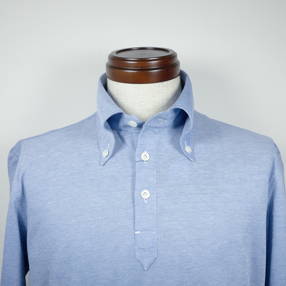Light Blue Long-sleeve Polo Shirt with button-down collar