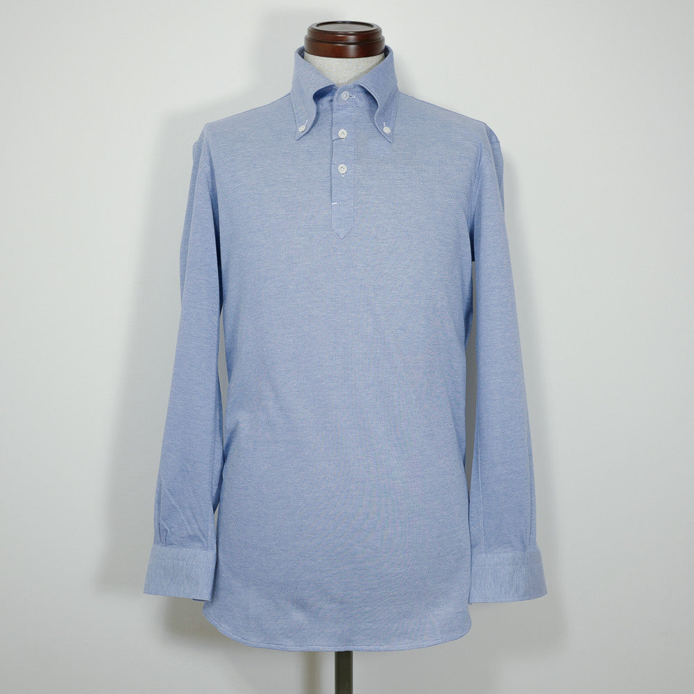 Light Blue Long-sleeve Polo Shirt with button-down collar