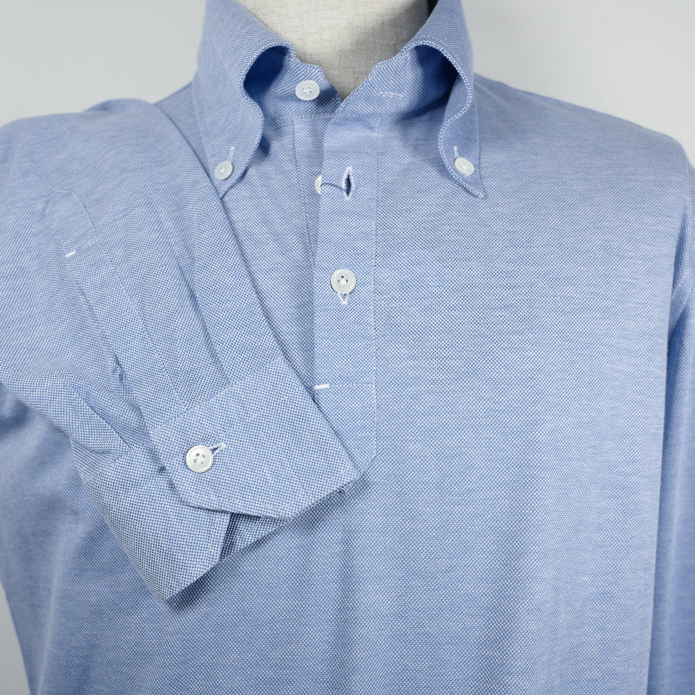 Light Blue Long-sleeve Polo Shirt with button-down collar