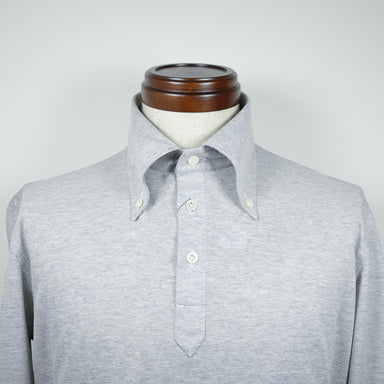 Gray - Long Sleeve Polo - Button Down Collar