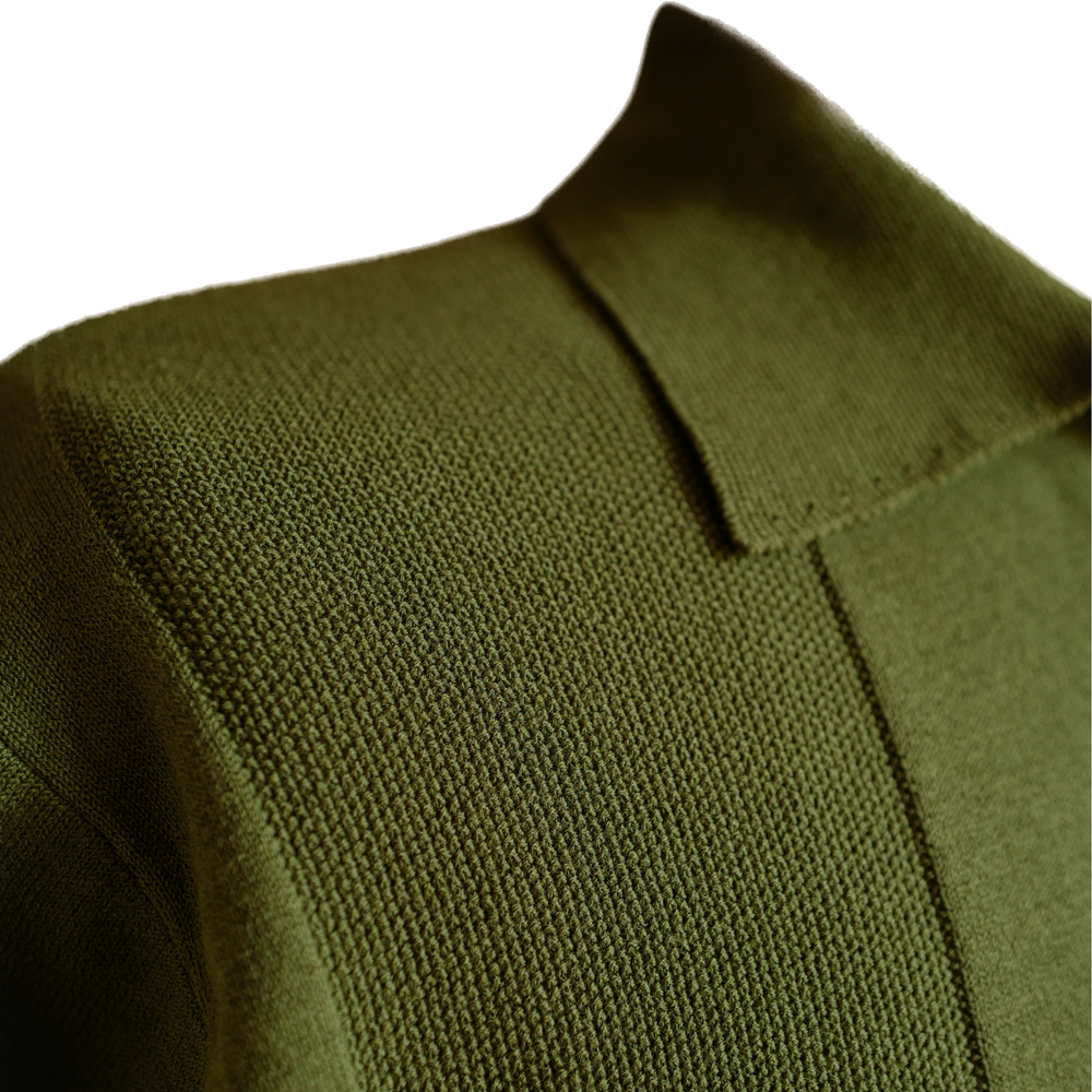 Open Collar Knit Polo in Green