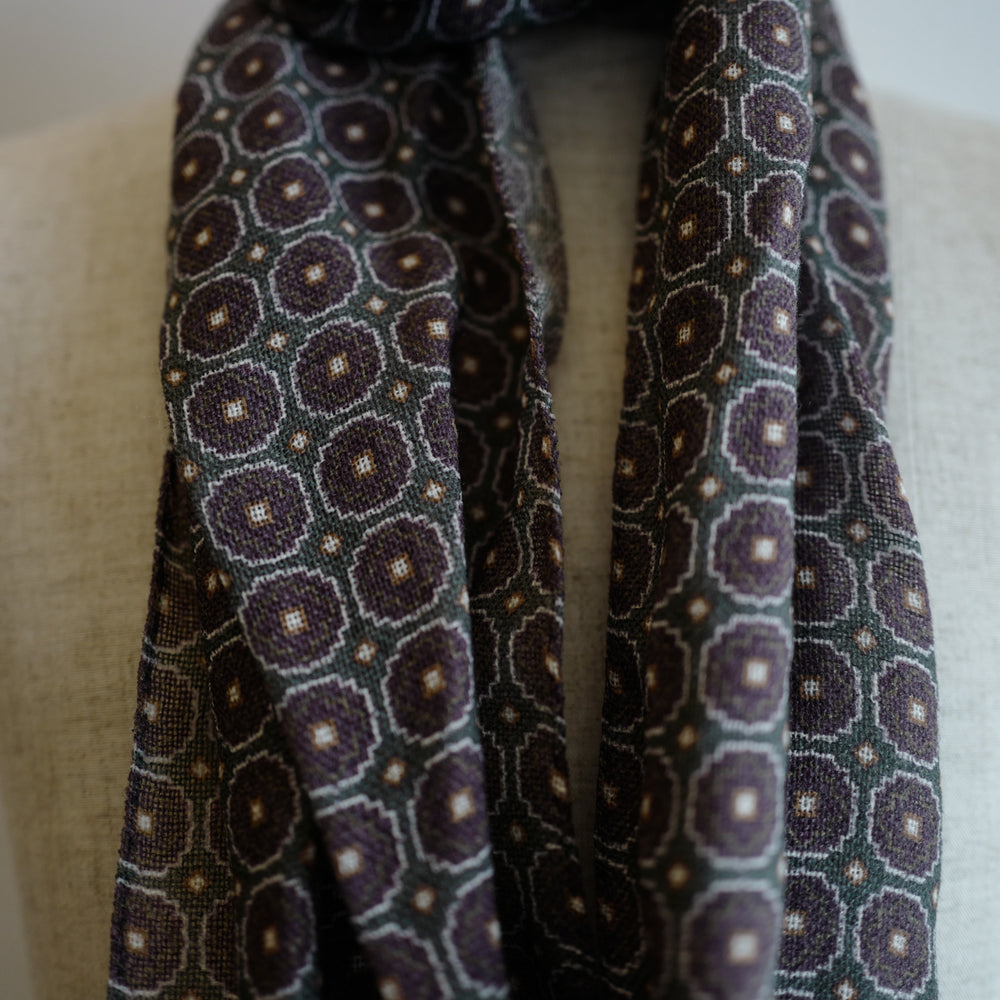 Green/Brown Wool Scarf with Medallion Print