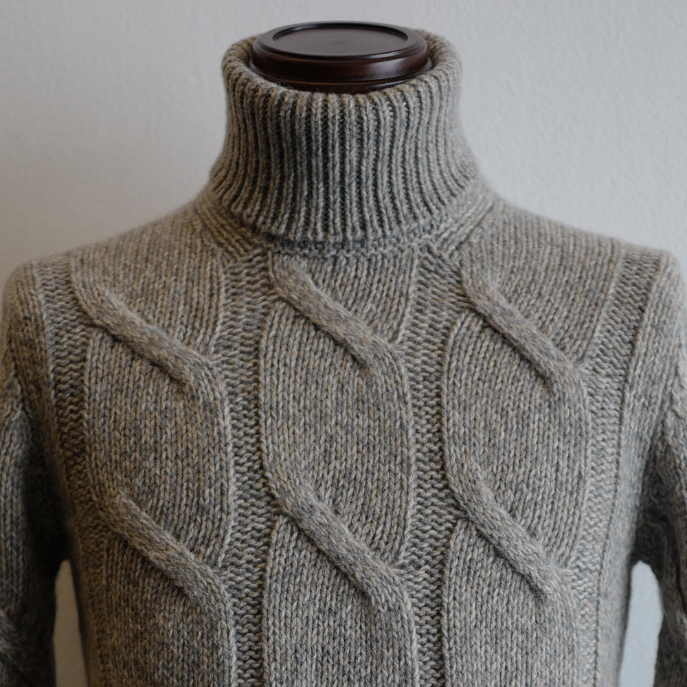 Greyish Beige Cable Knit Roll-neck Sweater