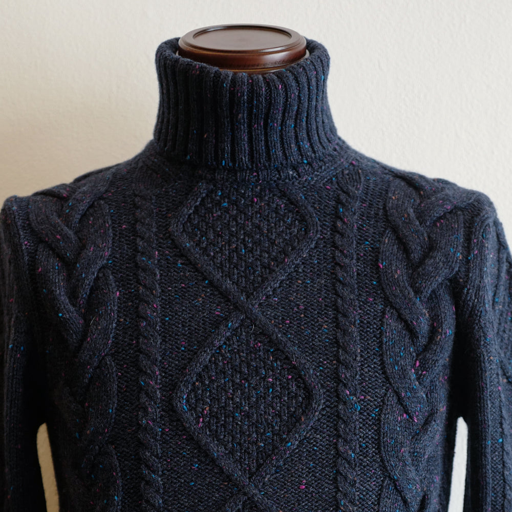 Navy Cable Knit Roll-neck Sweater