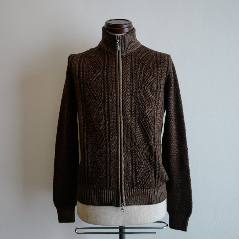 Brown Cable Knit Full-zip Sweater