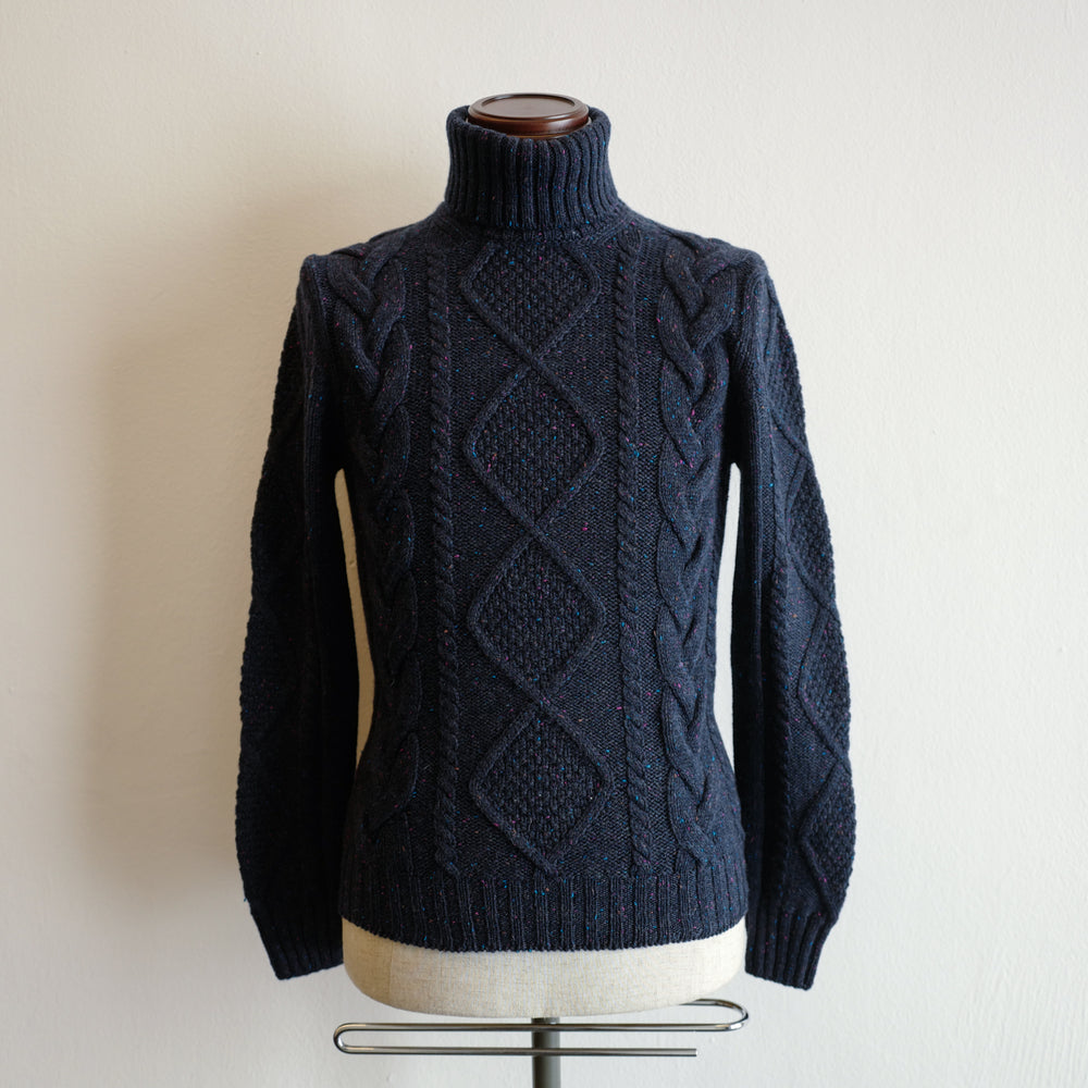 Navy Cable Knit Roll-neck Sweater