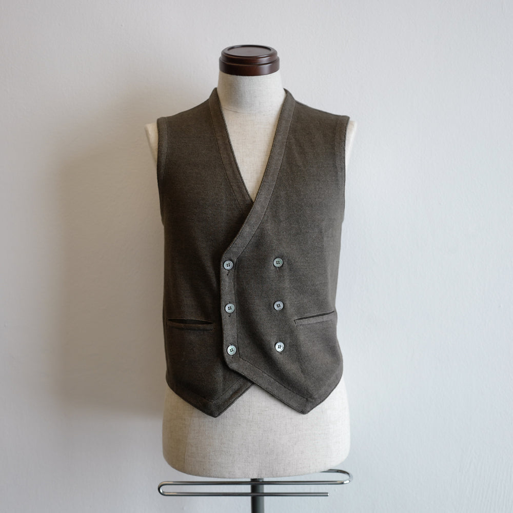 Greenish Brown Vintage Double-breasted Gilet