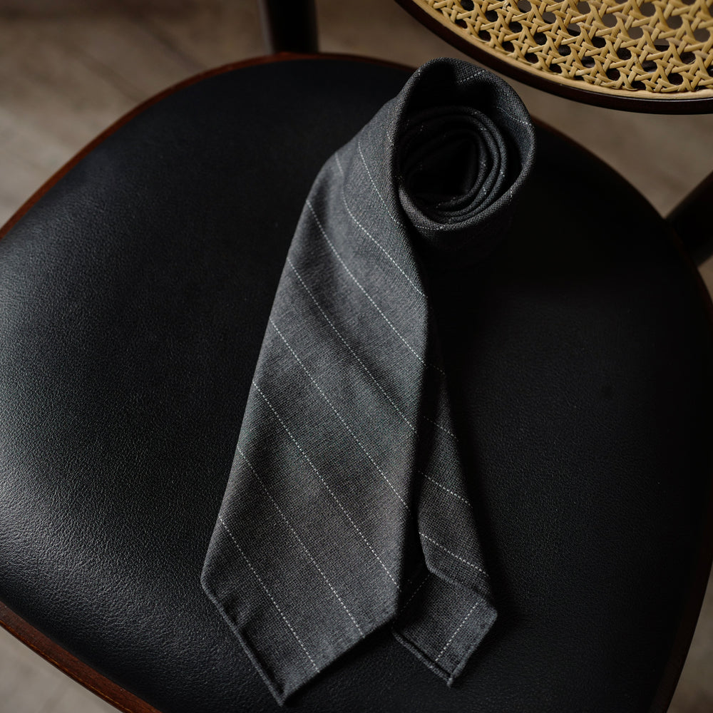 Grey Hopsack Wool Tie with wide stripes