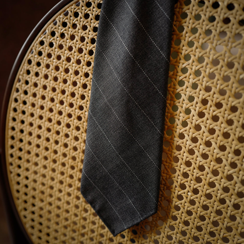 Grey Hopsack Wool Tie with wide stripes