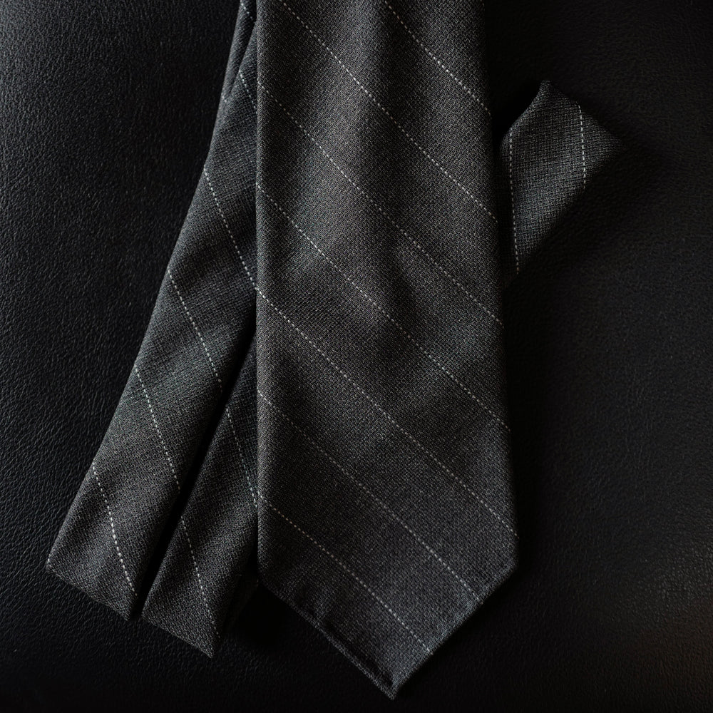 Grey Hopsack Wool Tie with wide stripes