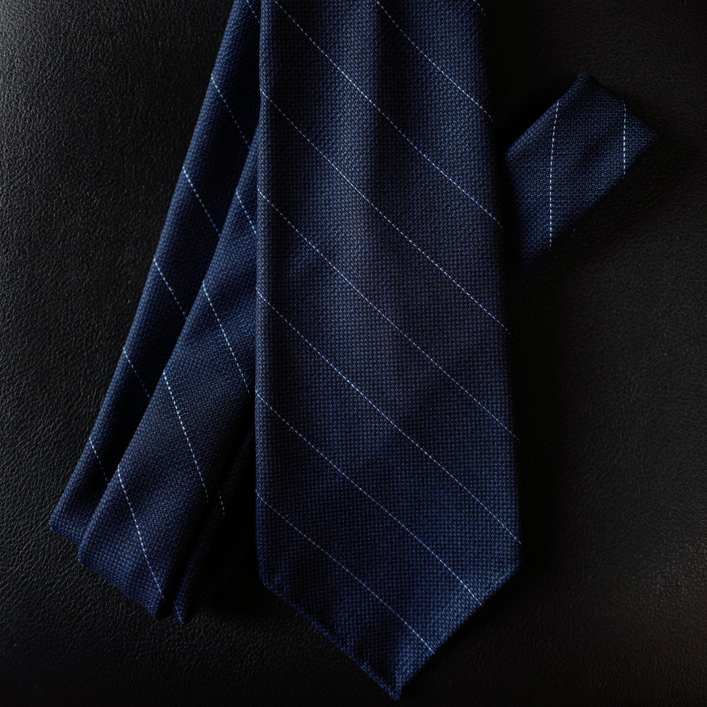 Navy Hopsack Wool Tie with wide stripes