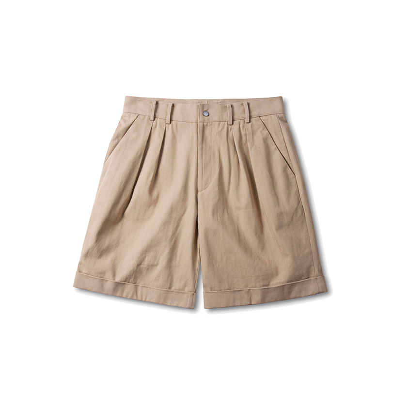 Pieghe Cotton Shorts in Beige Herringbone