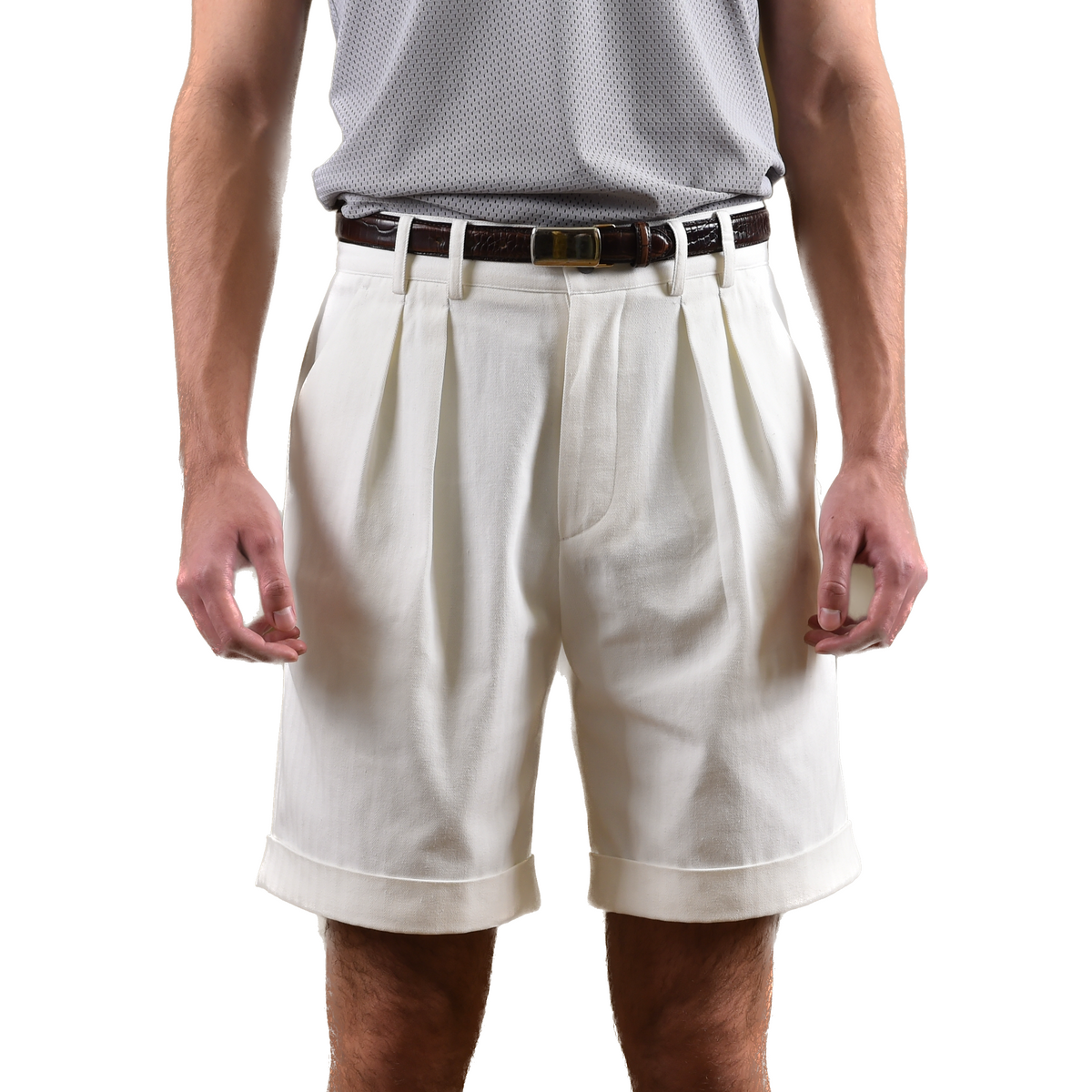 Pieghe Cotton Shorts in Ivory Herringbone — Last & Lapel