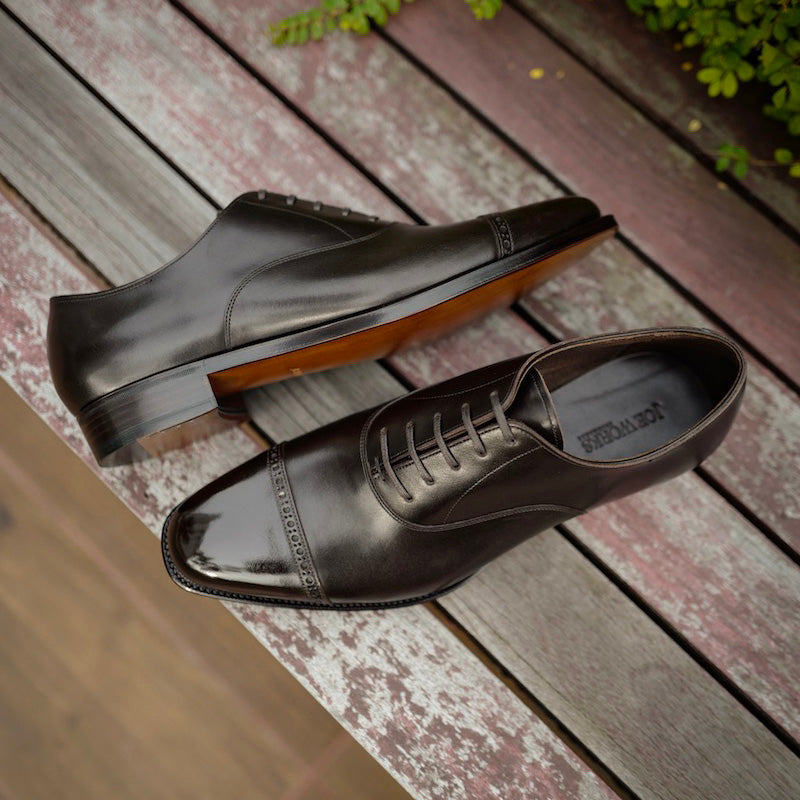 Punched Cap Toe Oxford in Dark Brown French Calf