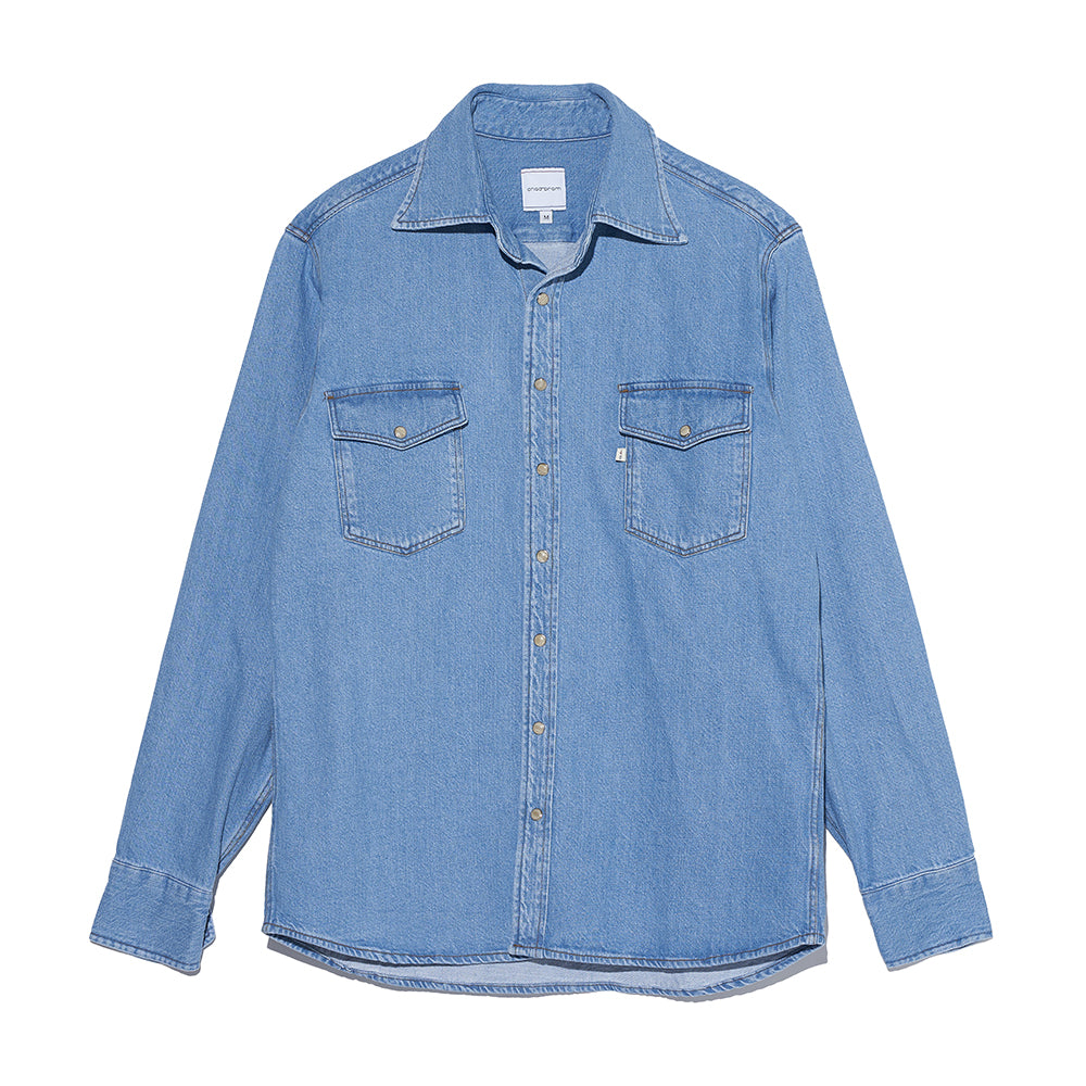 ☆F.ILLUMINATE☆ Two Pocket Denim ShirtLight Blue Denim Shirt in Light Blue — Last & Lapel