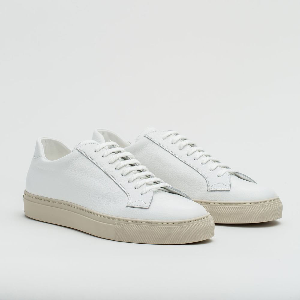 055 Bianco Grain Calf Leather Sneakers