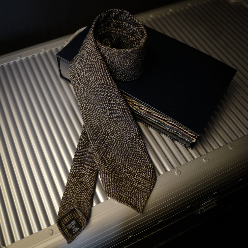 Brown Wool Tie with Woven Check Design