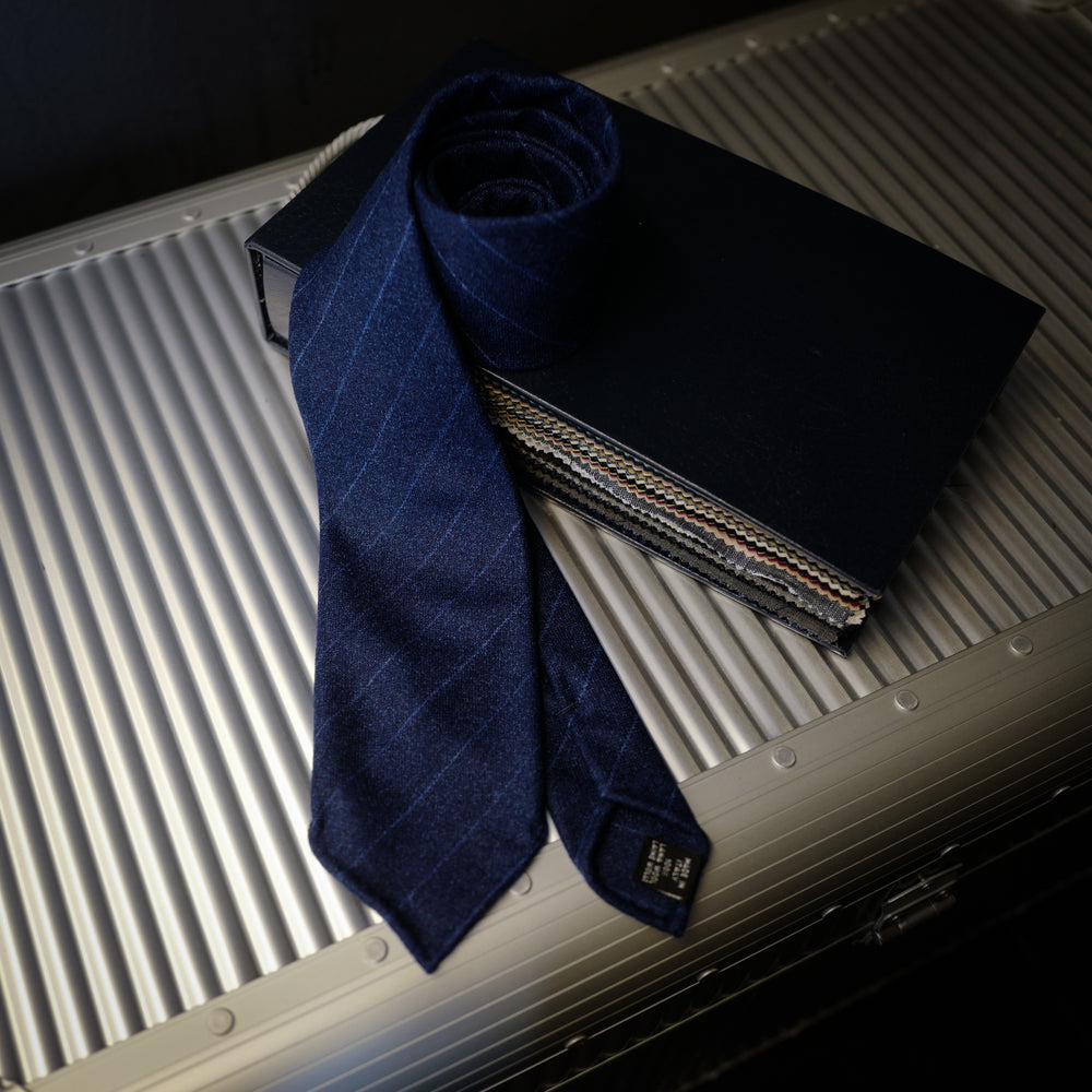 Navy Wool Tie with Blue Pin Stripes