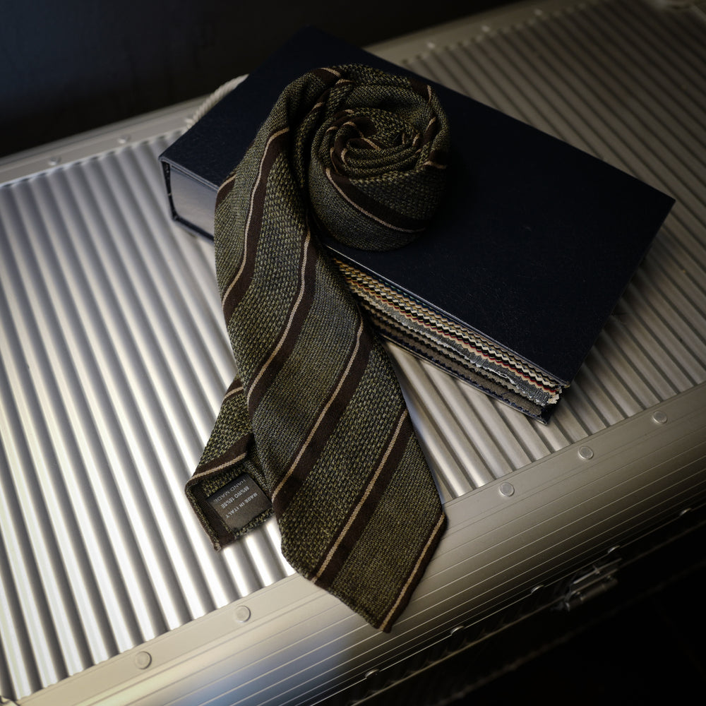 Brown and Grey Seven-Fold Wool/Silk Tie with Multi Stripes