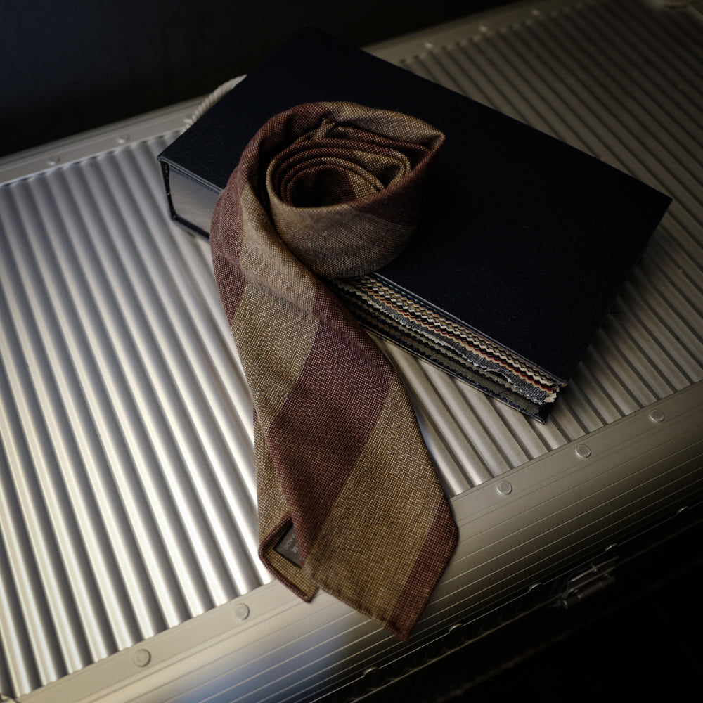 Rusty Brown Block Stripes Seven-Fold Wool/Silk Tie