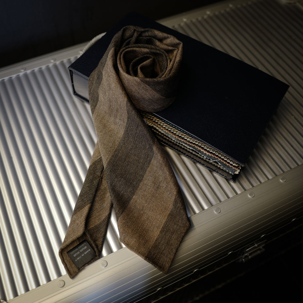 Brown Block Stripes Seven-Fold Wool/Silk Tie