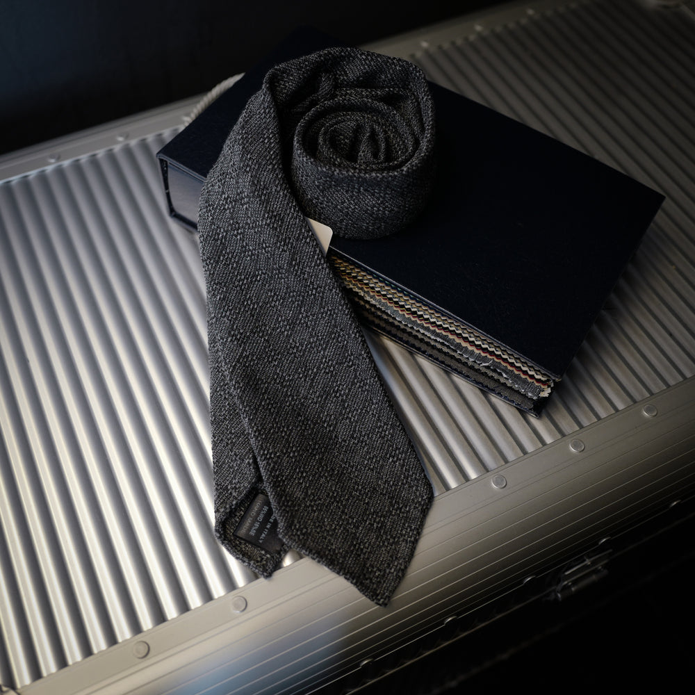 Grey Textured Seven-Fold Wool/Silk Tie