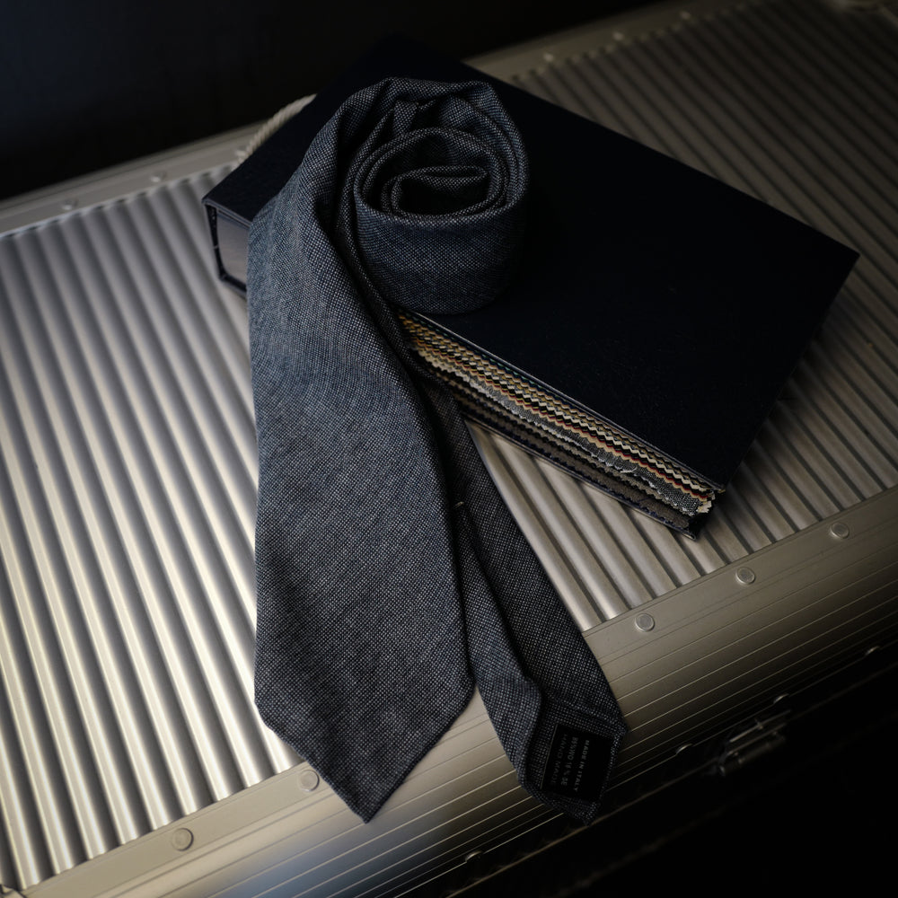 Navy Textured Seven-Fold Wool/Silk Tie