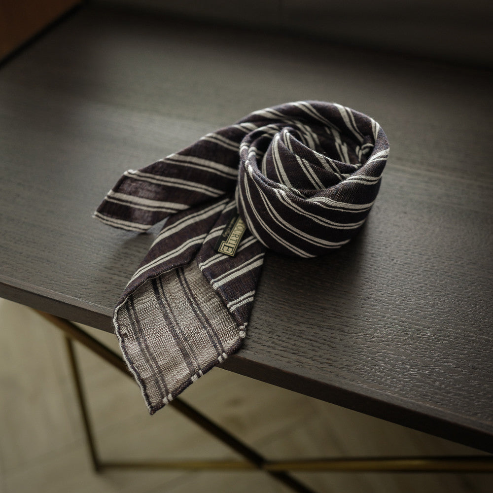 Brown Seven-Fold Linen Tie with Multi Stripes