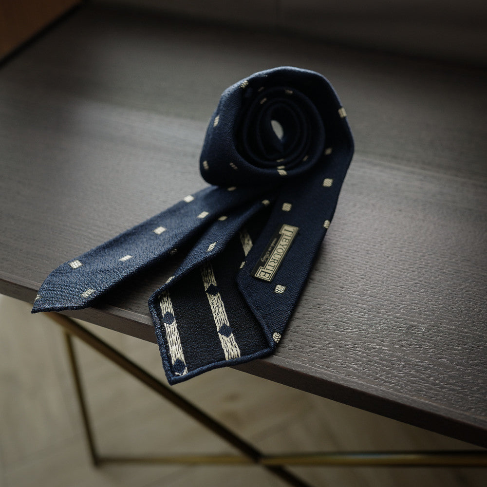 Navy Seven-Fold Woven Silk Tie with Diamond Motif